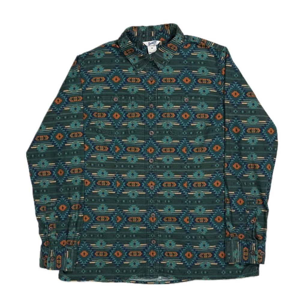 Duluth 100% cotton green orange Aztec striped button up shirt women's medium